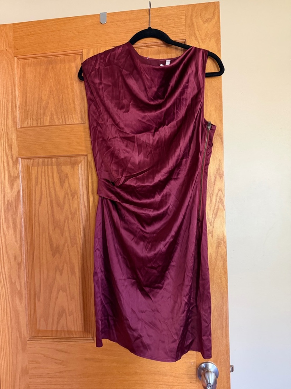 Helmut Lang Burgundy Silk Draped Sheath Dress